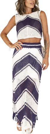 Sadie & Sage Beverly Crochet Skirt In White/navy