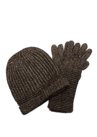 Ralph Lauren Brown Metallic Wool Blend Beanie and Gloves
