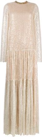 Giambattista Valli tiered sequinned gown - women - Viscose/Acetate/Nylon - 40 - Neutrals