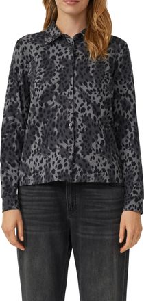 s.Oliver Hemdbluse S.OLIVER, Damen, Gr. 34, grau schwarz, Web, Obermaterial: 95% Baumwolle, 5% Elasthan, bedruckt, regular fit normal, Manschette, Blusen Hemdb