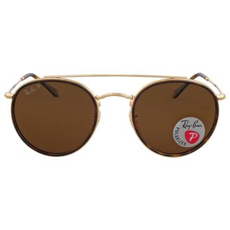 Ray-Ban Round Double Bridge Polarized Brown Classic B-15 Unisex Sunglasses RB3647N 001/57 51