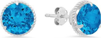 MAX + STONE 14k White Gold Roped Halo Round-Cut Gemstone Stud Earrings (8mm)