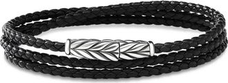 David Yurman sterling silver Chevron Triple Wrap leather bracelet (3mm) - Black