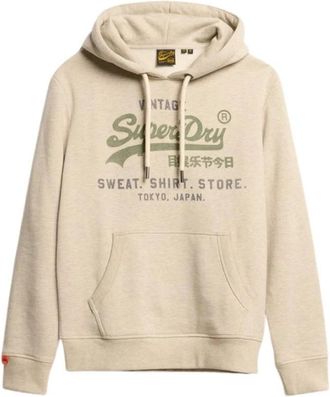 Superdry Hoodie Logo Vintage Heritage Relaxed - Heren - Hoodies - Beige - L - Katoen - Hoodies & sweatvesten
