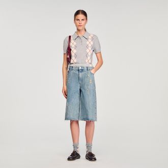 Sandro Argyle polo-neck jumper