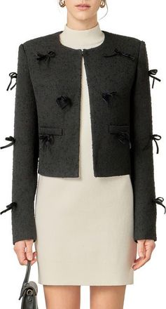 English Factory Bow Jacket in Black/Grey at Nordstrom, Size X-Small