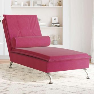 vidaXL Sof&aacute; Div&aacute;n De Masaje Con Coj&iacute;n De Terciopelo Rojo Tinto Vidaxl