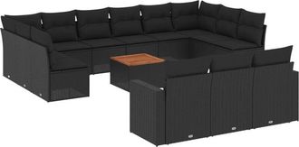 vidaXL Set Sof&aacute;s De Jard&iacute;n 14 Pzas Con Cojines Rat&aacute;n Sint&eacute;tico Negro Vidaxl