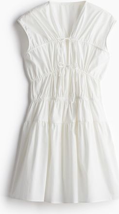 H&M Popelinekleid mit Kordelzugdetails - White