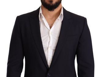 Dolce & Gabbana Mens Navy Blue Wool Slim Fit Martini Blazer Virgin Elastane Clothing
