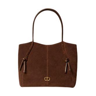 Twinset Brown Leather Shoulder Bag with Oval T Logo