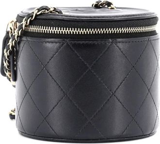 Chanel CC Round Vanity Case with Chain Quilted Lambskin Mini clutch bag - Zwart
