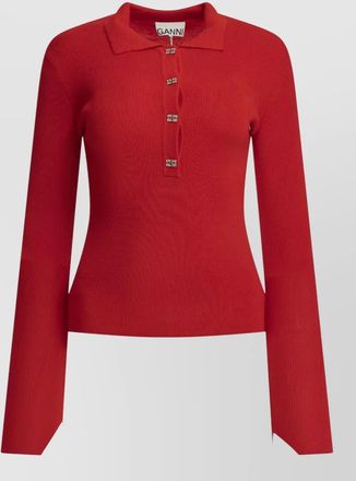 Ganni merino wool slim-fit polo top