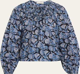 Ulla Johnson Florelle Printed Long-Sleeve Blouse