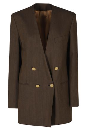 Alberta Ferretti Brown Tailoring Gold Buttons Viscose-Blend Blazer