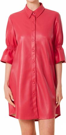 Dolce Cabo Vegan Leather Ruffle Sleeve Dress In Deep Pink