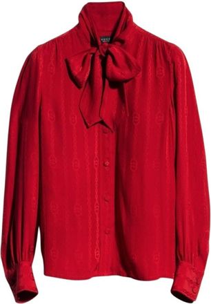 Gucci Red Jacquard Band Collar Top