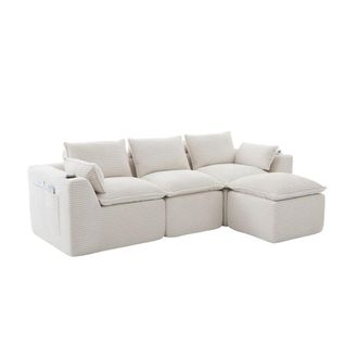 Urban Meuble Sof&aacute; modular de 3 plazas con cojines en terciopelo corduroy beige