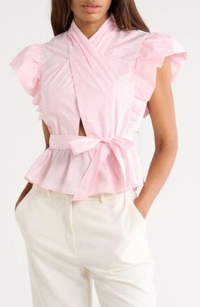 Derek Lam Brynn Cotton Wrap Peplum Top in Primrose at Nordstrom Rack, Size 8
