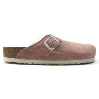 Birkenstock Boston VL Shearling Suede Unisex Slip On Sandals - Pink Clay - Size:UK 7.5