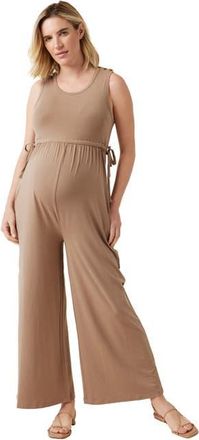 Ingrid & Isabel The Limitless Maternity Knit Jumpsuit in Latte at Nordstrom, Size X-Large