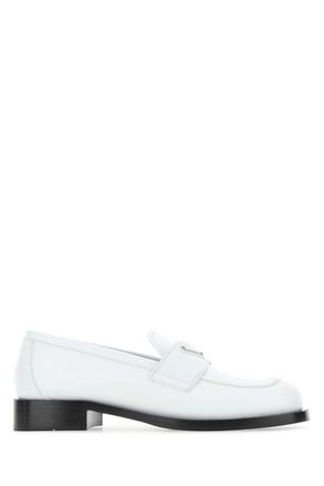 【希少】PRADA Leather loafers レザー ロゴローファー ホワイト Prada Triangle Logo White Loafers Size 39.5/ US 9.5 in White