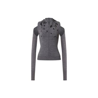 Alberta Ferretti Cut-out embroidered merino wool top - female - Alberta Ferretti - V-neck Knitwear - Gray - L - Knitwear
