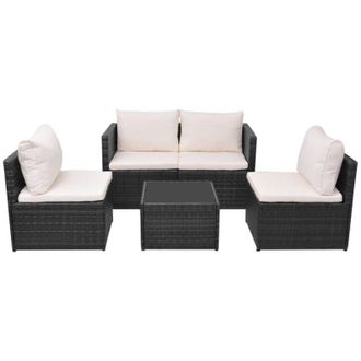 vidaXL Set Muebles De Jard&iacute;n 5 Piezas Y Cojines Rat&aacute;n Sint&eacute;tico Negro Vidaxl