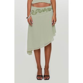 Princess Polly Pappilion Embroidered Asymmetric Chiffon Skirt in Green at Nordstrom, Size 10