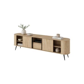 Dmora Credenza Hanotofa, Aparador Con Caj&oacute;n, 2 Estantes, Puertas Abatibles, Deslizantes, 196x40x51h Cm Roble Marr&oacute;n