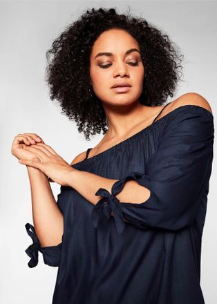 Sheego Sommerkleid SHEEGO Strandkleid, Damen, Gr. 42, Normalgr&ouml;ssen, blau (marine), 100% Viskose, unifarben, wadenlang, eckiger Ausschnitt, Kleider Sommerkle