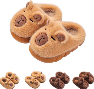 Generic Capybara Slippers Kids Women Men, Warm Indoor Non-Slip Capybara Plush Cotton Slippers (Light Brown, UK, Little Kid, 11, Numeric Range, UK Footwear Siz