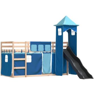 vidaXL Litera Con Tobog&aacute;n Y Cortinas Azul 90x190 Cm Vidaxl