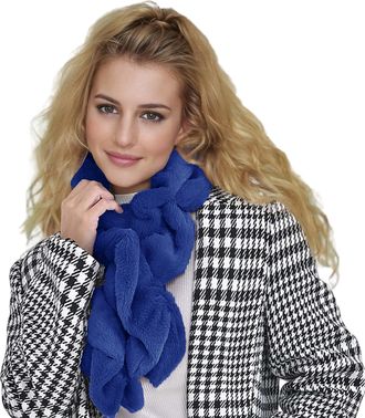 Lina & Lily Elastic Ruffle Faux Fur Womens Winter Pull-through Scarf Neck Warmer (Royal Blue)