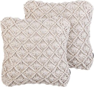 Beliani Beliani - Set of 2 Cotton Scatter Cushions Toss Pillows Knitted 45 x 45 cm Light Beige Kizkalesi