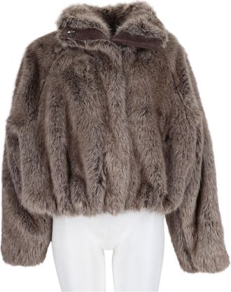 Alysi Grey Cropped Faux Fur Collar Jacket