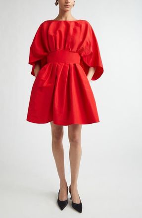 Carolina Herrera Fan Bodice Silk Faille Fit & Flare Dress in Herrera Red at Nordstrom, Size 10