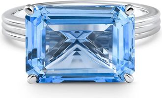 Pompeii3 14x10mm Emerald Cut East to West Blue Topaz Solitaire Ring White Gold