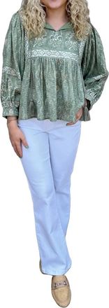 Tolani Tila Willow Long Sleeves Top In Light Green