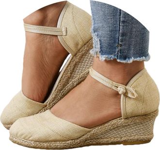 Generic Womens Espadrilles Wedge Sandals Summer Casual Closed Toe Sandal Comfortable Breathable Platform Low Heels Cute Shoes Flatform Heeled Shoes Ankle Stra