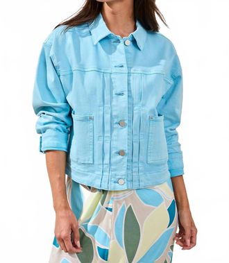 Tribal Womens Long Sleeves Collared Jacket In Aqua Sky