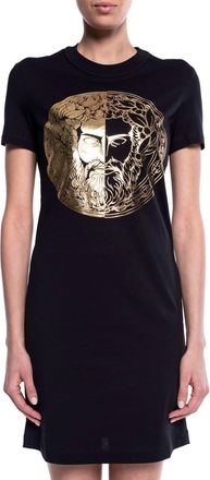Versace Couture Women Gold Logo T-Shirt Dress In Black