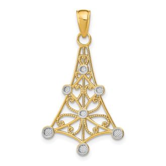 Diamond2Deal 14k Yellow Gold and White Rhodium Textured Chandelier Charm Pendant