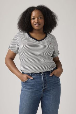 Levi's Camiseta con cuello de pico (tallas grandes) - Mujer - 1X - Multicolor / Caviar Stripe