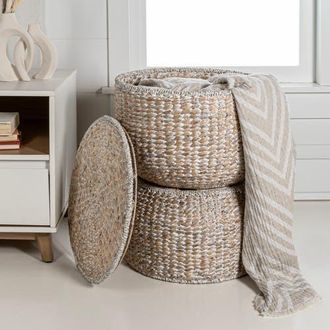 Happimess Bhola Hourglass Handwoven Hyacinth Storage Accent Table with Lid in White Wash at Nordstrom