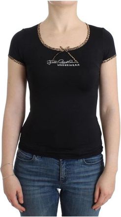 Roberto Cavalli T-shirt met luipaardprint en ronde hals - Dames - T-shirts - Zwart - XL - Nylon - Tops