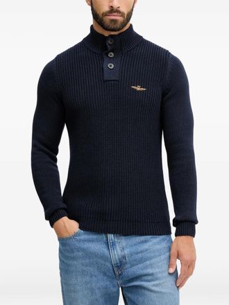 Aeronautica button embroidered sweater - Blu