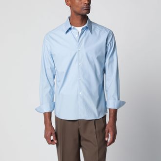 Auralee Camicia slim in twill di cotone azzurra