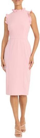 Maggy London Ruffled Sleeveless Midi Sheath Dress in Shell Pink at Nordstrom Rack, Size 18 (Similar To 16W)