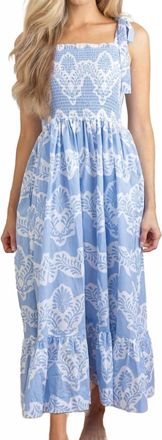 8 Oak Lane Tie Top Smocked Dress In Modern Blue